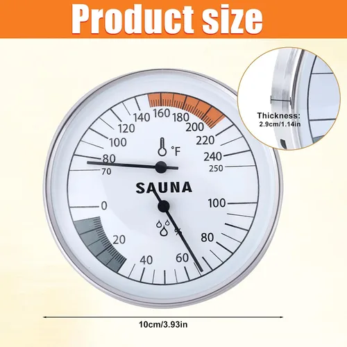 Vista 2 de Termómetro de sauna 2 en 1, higrómetro Fahrenheit, medidor de temperatura de humedad interior, monitor para sala de vapor infrarrojo, baño, spa
