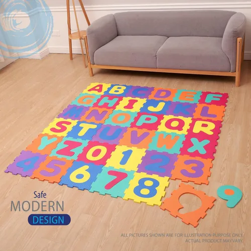 Vista 3 de Deke Home - Tapete de juego de espuma del alfabeto para niños, 36 azulejos de EVA entrelazados, tapete de piso de 72 x 72 pulgadas con letras