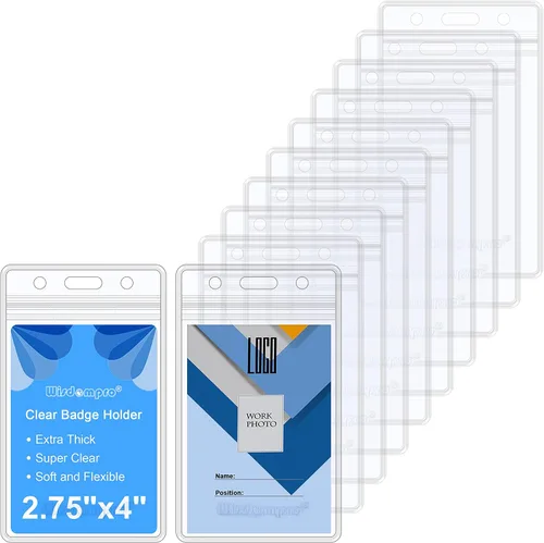 Vista 10 de Wisdompro 10 Fundas transparentes resistentes para identificación o tarjetas de trabajo, vinilo con cierre ziplock para tarjetas múltiples