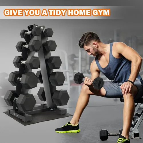 Vista 7 de Fitvids Rubber Coated Hex Dumbbell Weight Set and Storage Rack, 100LB Set or 150LB Set, 5-20 lbs Pairs or 5-25 lbs Pairs