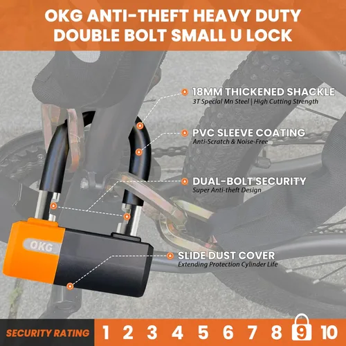 Vista 5 de OKG Cerradura en U pequeña resistente – Grillete en U de acero de aleación de manganeso anticorte de 0.709 in Cerradura antirrobo de motocicleta