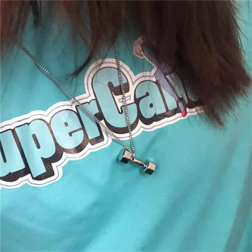 Vista 7 de K-POP - Collar de cadena con colgante de mancuernas para hombres y mujeres, punk hip hop, fitness, gimnasio, crossfit, collar ajustable de acero