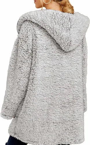 Vista 2 de Dokotoo - Chaqueta de invierno de manga larga para mujer, de vellón, cárdigan para el invierno, mullida, color liso, frente abierto, con capucha