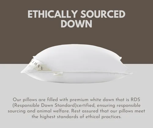 Vista 4 de Almohadas de plumón de ganso prémium tamaño Queen – 700+ potencia de relleno, almohada de plumón para dormir de lado, 100% algodón 500 hilos