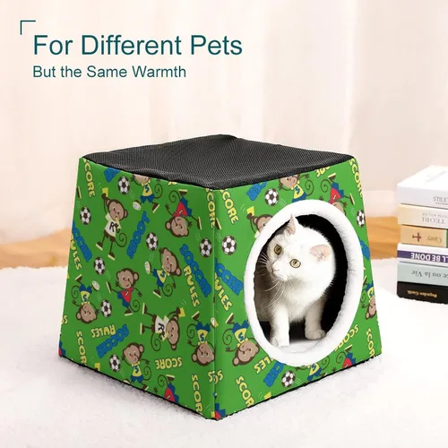 Vista 7 de Cama para gatos y gatos, sofá impreso con almohada pequeña para gatitos, perros pequeños, mono de fútbol