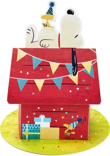 Vista 2 de Hallmark Paper Wonder Peanuts - Tarjeta de cumpleaños desplegable (Snoopy Dog House)