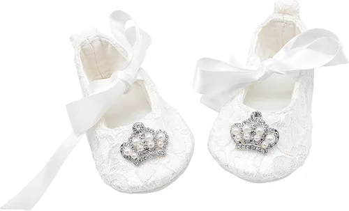 Vista 6 de Glamulice Conjunto de zapatos y diadema para recién nacidos, para bautizo, bautizo, sesión de fotos, comunión, para recién nacidos