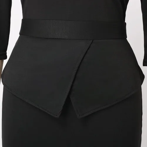 Vista 6 de BLESSUME Church - Vestido ajustado con cuello de banda de masa para mujer color negro péplum