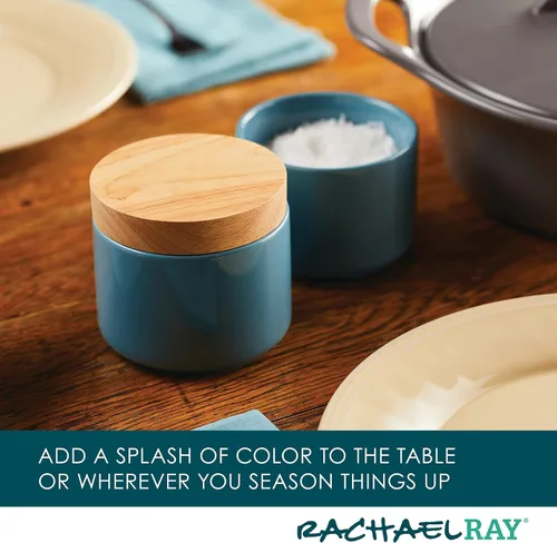 Vista 5 de Rachael Ray Ceramics - Juego de cajas apilables para especias y condimentos con tapa, 2 piezas, azul agave