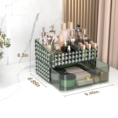 Vista 3 de Organizador de Maquillaje para Tocador, Organizador de Cosméticos Apilable y Almacenamiento, Estuches de Exhibición de Cosméticos con 1 Cajón y 1
