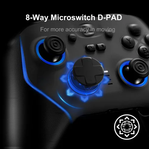 Vista 2 de BINBOKPLAY Switch Pro Controller, Game Controller for PC/Switch2/Switch, 7 Color LED Hall Effect Controller with Microswitch Buttons, PC Controller