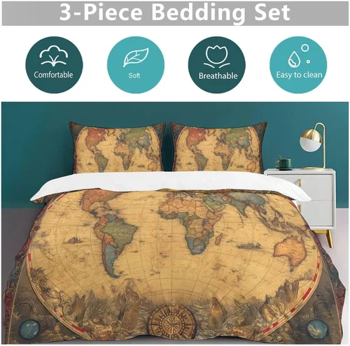 Vista 5 de World - Juego de funda de edredón tamaño matrimonial, juego de funda de edredón supersuave de artes visuales, juego de ropa de cama de microfibra