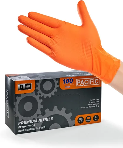 Vista 9 de PACIFIC PPE - Guantes de nitrilo naranja de 8 mil, desechables industriales