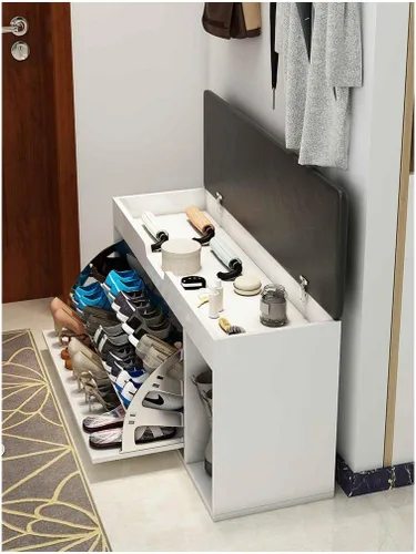 Vista 6 de Zapatero, armario para zapatos, puede sentarse multicapa a prueba de polvo, espacio multifuncional para porche, organizador de zapatos, cubierta