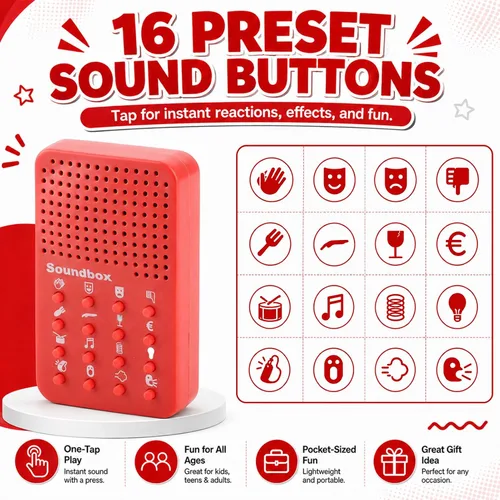 Vista 4 de Fabater Máquina de sonido electrónico portátil, broma novedosa para niños y adultos, divertida máquina de sonido con 16 efectos de sonido, juguete