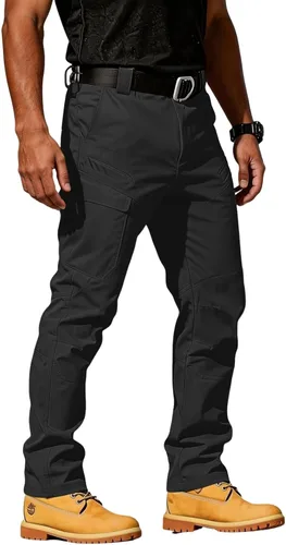 Vista 10 de Pantalones tácticos tipo cargo para hombre, repelentes al agua, pantalones de trabajo Ripstop, reforzados hasta la rodilla, cintura elástica,