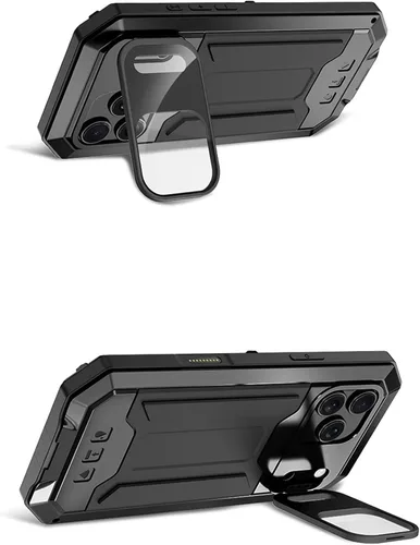 Vista 3 de Funda de metal para iPhone 17 Pro Max /17 Pro/Air/17, soporte de cámara y protector de pantalla integrado, funda de protección resistente, plateado