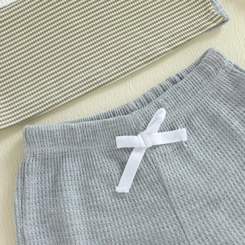 Vista 6 de Ropa de bebé niño sin mangas + pantalones cortos con estampado a rayas con bolsillos, 2 piezas de trajes de verano