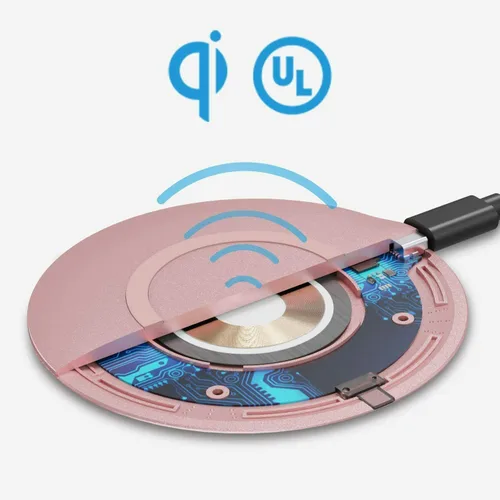 Vista 7 de Cargador inalámbrico de 15 W rosa rápido compatible con T-Mobile REVVL 7 PRO 5G, almohadilla de carga delgada de carga rápida