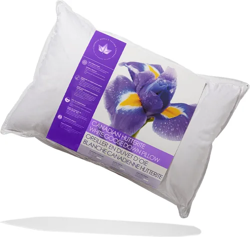 Vista 2 de Canadian Down & Feather Co. - Paquete de 2 almohadas de plumón de ganso Hutterite de soporte medio, tamaño estándar, carcasa de 400 hilos, 100%