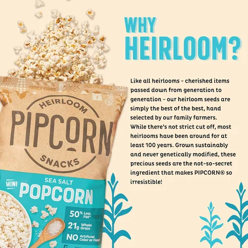 Vista 3 de Pipcorn - Mini palomitas de maíz de sal marina de Pipcorn - 4.5 onzas, sin gluten, sin OMG, maíz de reliquia, no artificiales, sin conservantes