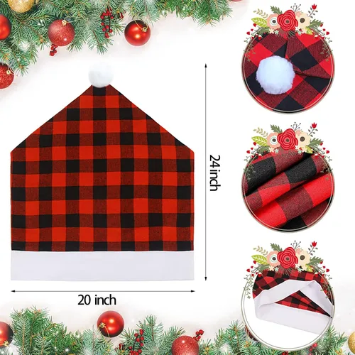 Vista 3 de CCINEE 6 fundas para respaldo de silla de Navidad, color negro y rojo, fundas para sillas de Navidad, diseño a cuadros, protector de silla