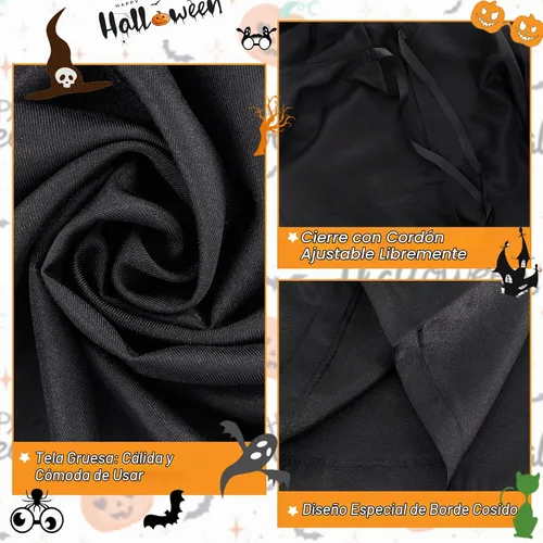 Vista 3 de GraduationMall Capa negra con capucha para adultos, disfraz de cosplay de Halloween, bata de mago Sith y capa de disfraz de la parca Negro