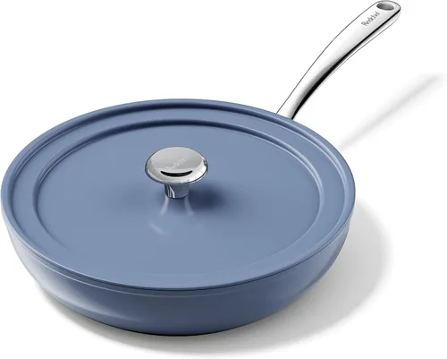 Vista 10 de Sartenes de freír de cerámica Redchef antiadherentes de 9.5", sartén profunda de saltear de 2.4QT con tapa, olla grande jumbo con asa de Beige