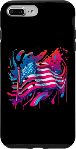 Vista 9 de iPhone 15 Watercolor American USA Flag Patriot 4th of July Fourth Pink Case
