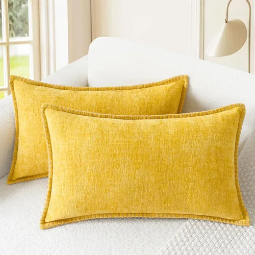 Vista 18 de CaliTime - Juego de 2 fundas de almohada decorativas de 16 x 16 pulgadas, con costuras en los bordes de hilo de algodón, chenilla suave teñida