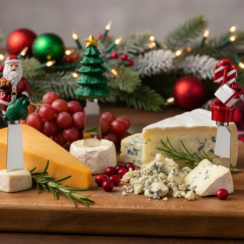 Vista 3 de UP UPware - Esparcidores de queso con temática navideña, asas de resina pintadas a mano con cuchillas de acero inoxidable para untar queso crema