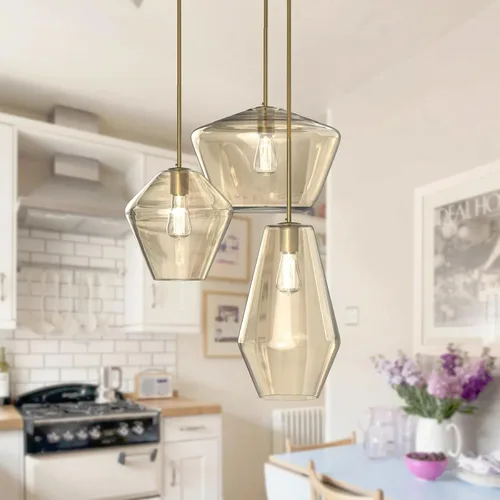 Vista 13 de Moderna Lámpara Colgante de 3 Luces de Vidrio en Tono Gris Ahumado con Globo de Cristal Clúster Lámpara de Techo de Estilo Nórdico con Múltiples