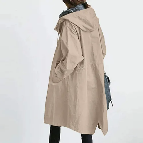 Vista 3 de Chaqueta cortavientos para mujer, chaqueta de manga larga, resistente al viento, bolsillos, solapa, cinturón delgado