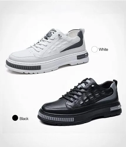 Vista 3 de Zapatos de piel de vaca impermeables con patrón de cocodrilo para hombre, levantamiento de altura, antideslizante, casual, suela suave, Oxford