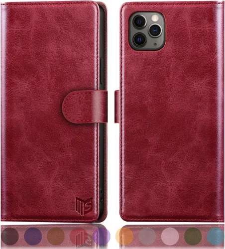 Vista 9 de SUANPOT Funda de piel tipo cartera para iPhone 11 Pro Max de 6.5 pulgadas con bloqueo RFID, soporte para tarjetas de crédito, funda de teléfono