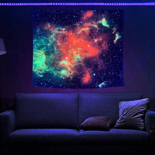 Vista 15 de PSYHILAR Blacklight Tapestry - Póster para colgar en la pared, diseño de galaxia, nebulosa, estrellas, galaxia, nebulosa, universo neón, reactivo a