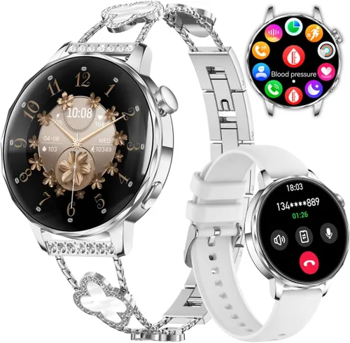 Vista 9 de Reloj inteligente para mujer con pantalla táctil HD de 1.27 pulgadas, reloj de fitness, notificaciones de llamadas y mensajes Bluetooth, monitor