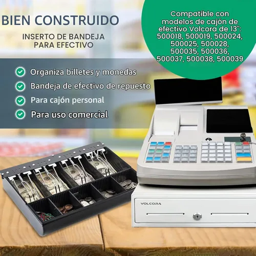Vista 3 de Volcora Bandeja para cajones de efectivo – 11.7 x 10.3 x 2.3 pulgadas – Bandeja de repuesto de 4 billetes / 5 monedas – Cajones totalmente