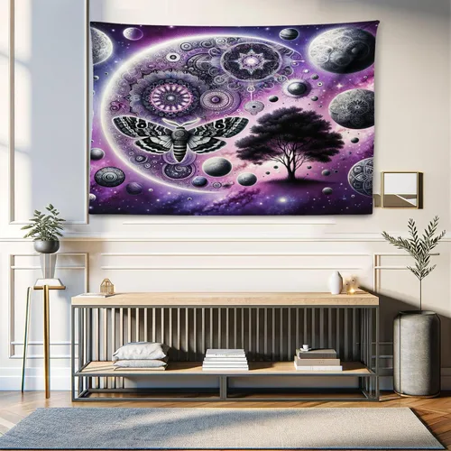 Vista 145 de Ambesonne Tapiz hippie, abrazo de hongos de ensueño y árbol de la vida místico y mandal verde, decoración de tela para colgar en la pared