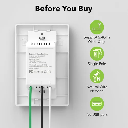 Vista 2 de Interruptor inteligente de toma de corriente WiFi en pared, 2 tomas individuales, funciona con función de temporizador compatible con Alexa y Google