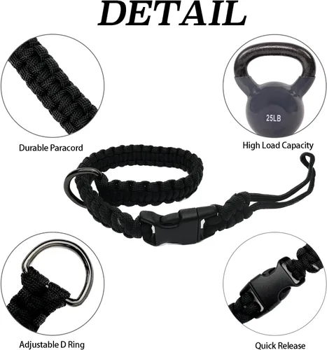 Vista 3 de Correa de muñeca ajustable manos libres para correa de perro, correa de seguridad para correas retráctiles para perros, negro