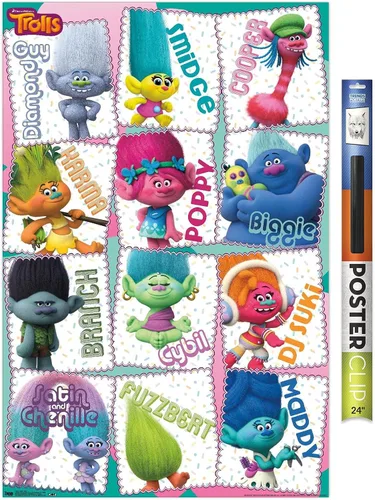 Vista 19 de Trends International Trolls - Grid Wall Poster, 22.4L x 14.7W, Barnwood Framed Version