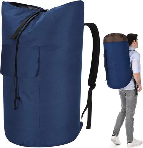 Vista 7 de Mochila para lavandería, 115L, resistente, extra grande, bolsa de ropa sucia con correas para el hombro, bolsa de ropa sucia con cierre de cordón