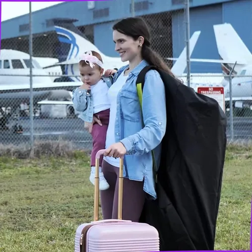 Vista 7 de reperkid Bolsa grande para cochecito para viajes en avión, negro y verde, 47 pulgadas de alto x 24 pulgadas de ancho x 15 pulgadas de profundidad
