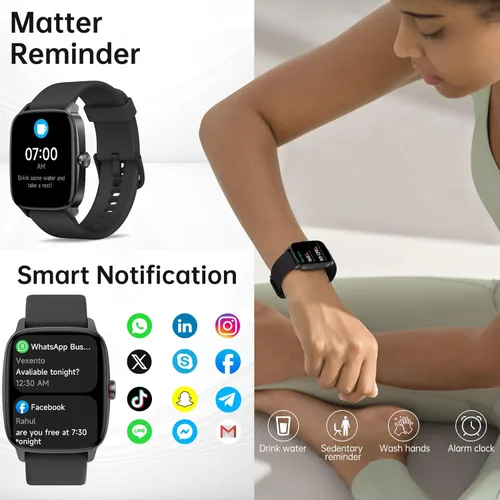 Vista 3 de Relojes inteligentes para mujeres y hombres con llamada Bluetooth y voz IA, rastreador de fitness HD de 1.85" con monitor de frecuencia cardíaca