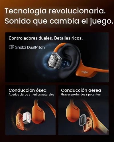 Vista 4 de SHOKZ OpenRun Pro 2 Auriculares deportivos Bluetooth con conducción ósea Naranja