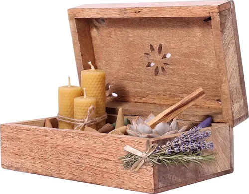 Vista 13 de Mela Artisans Caja de recuerdo de madera de mango - Acabado quemado, 7.5 x 4.5 pulgadas