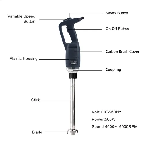 Vista 3 de Batidora de inmersión resistente de 12 pulgadas, cocina de mano, batidoras de mano para cocina, mezclador comercial eléctrico, eje desmontable