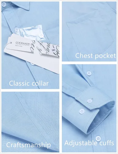 Vista 5 de COOFANDY Men's Casual Button Down Shirt Long Sleeve Linen Chambray Shirt