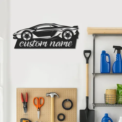 Vista 5 de Letreros de garaje personalizados, letrero de metal con nombre personalizado para taller, letreros de taller de diseño de automóviles, arte de pared